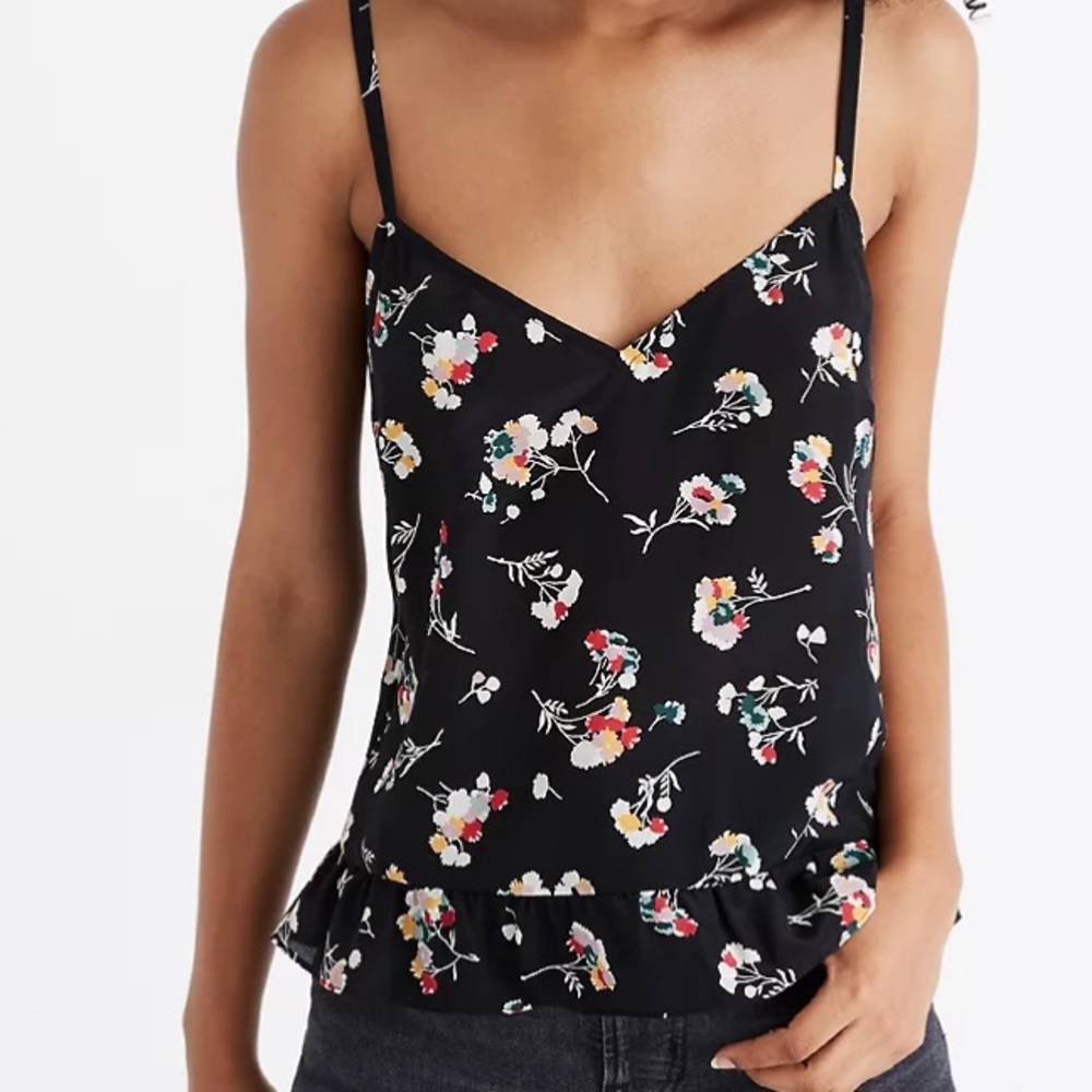 NWT madewell pure silk floral cami with ruffle hem